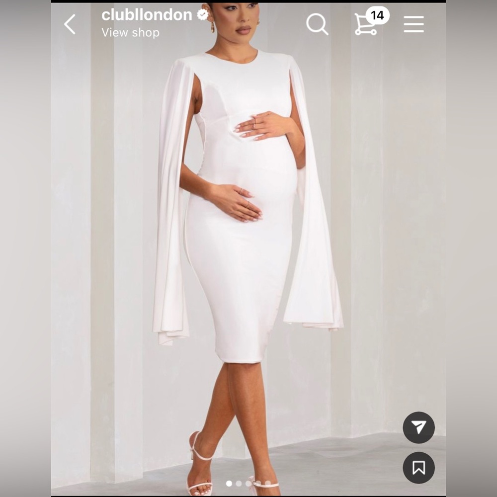 Club London Hey Mama White Maternity Cape Midi Dress Size 4